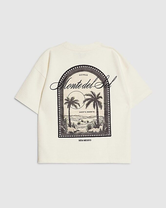 Pojkar Krämfärgad texturerad palmträd-T-shirt