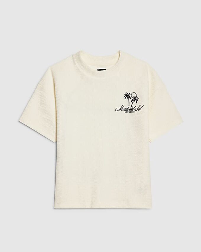 Pojkar Krämfärgad texturerad palmträd-T-shirt