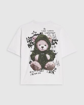 Pojkar Vit oversized T-shirt med graffitibjörn