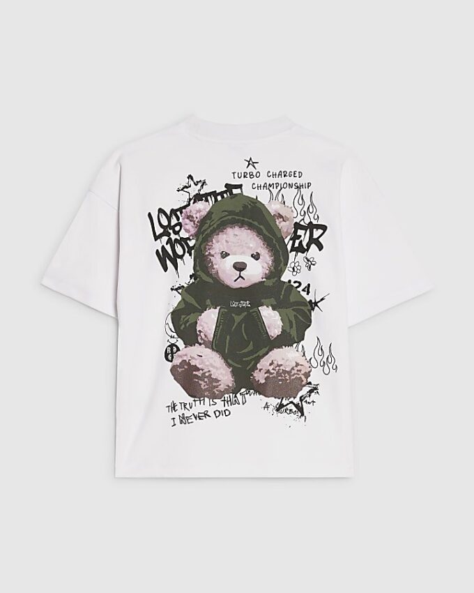 Pojkar Vit oversized T-shirt med graffitibjörn Pojkar Vit oversized T-shirt med graffitibjörn