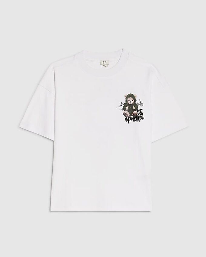 Pojkar Vit oversized T-shirt med graffitibjörn Pojkar Vit oversized T-shirt med graffitibjörn