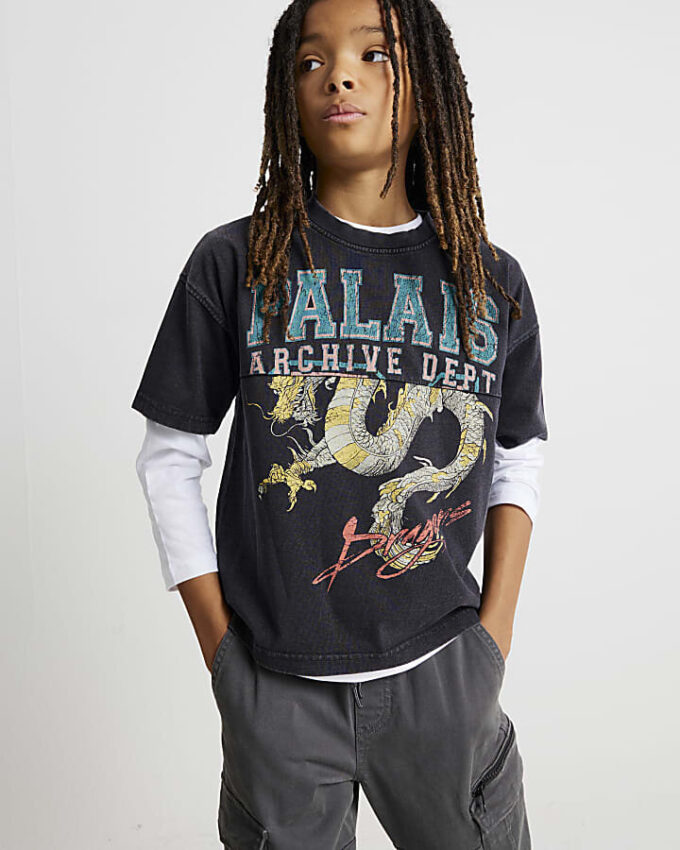 Pojkars svarta oversized Palais Dragon T-shirt