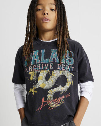 Pojkars svarta oversized Palais Dragon T-shirt