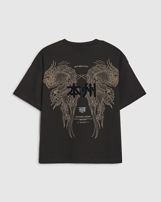 Pojkars svarta oversized T-shirt med japansk drake