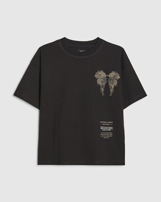 Pojkars svarta oversized T-shirt med japansk drake