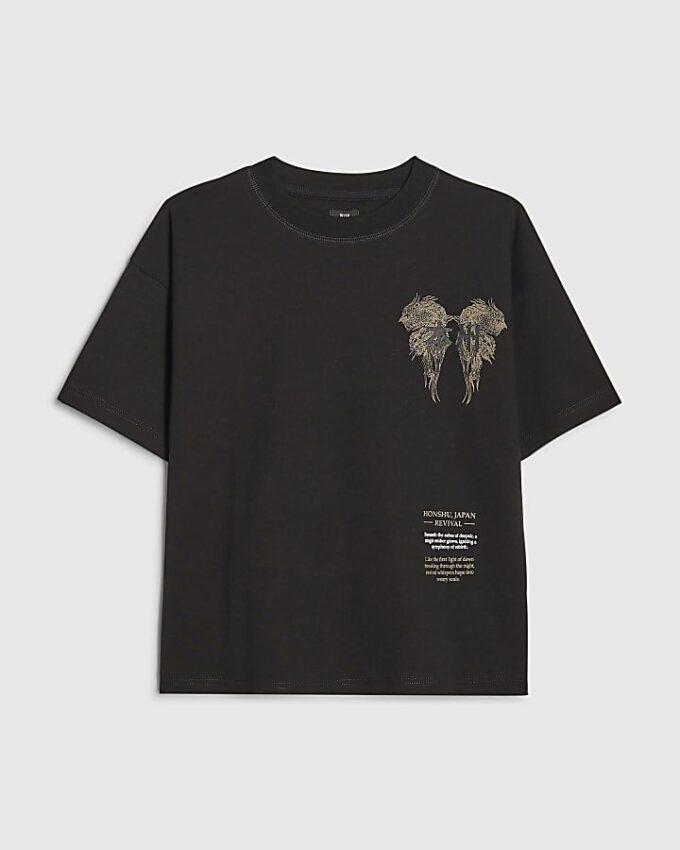Pojkars svarta oversized T-shirt med japansk drake