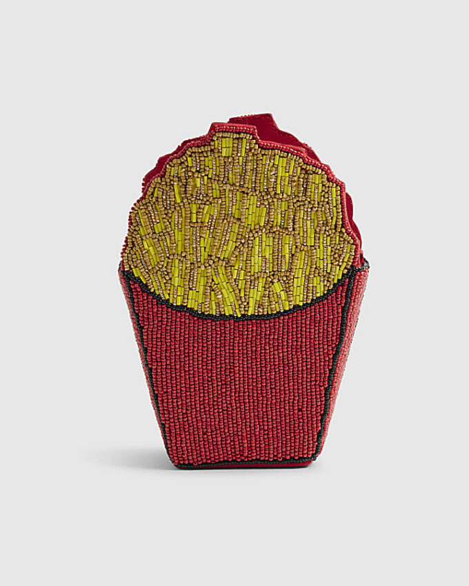 Röd crossbody-väska med pärlbroderi