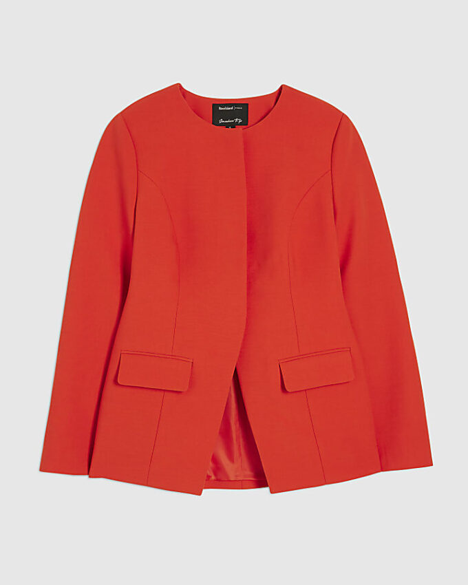 Röd långärmad blazer med rund hals