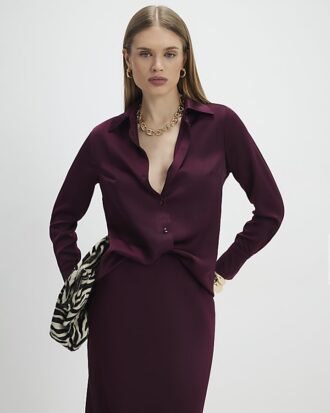 Röd långärmad slim fit-skjorta i satin