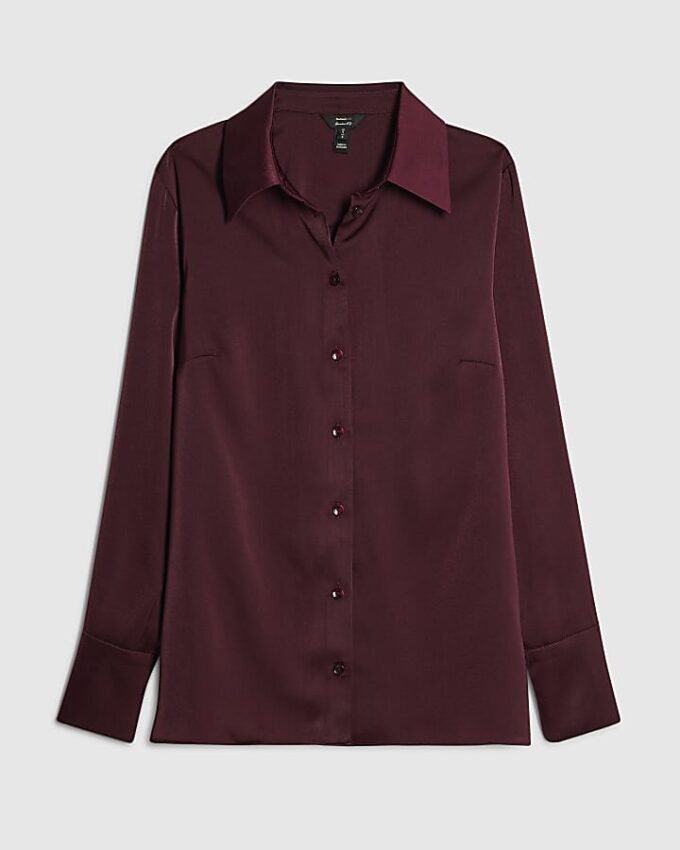 Röd långärmad slim fit-skjorta i satin