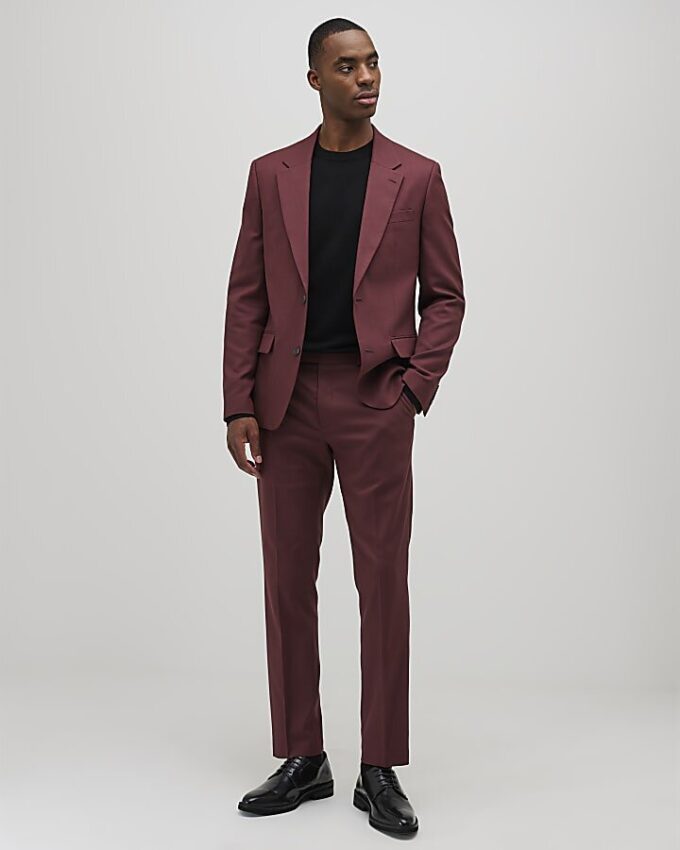 Röd slim fit-kostymjacka med struktur Röd slim fit-kostymjacka med struktur