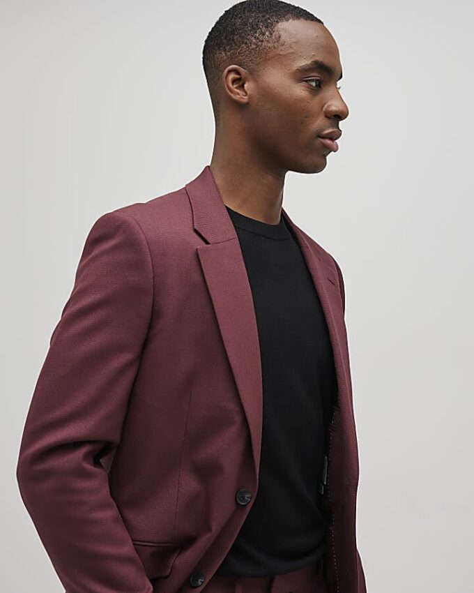 Röd slim fit-kostymjacka med struktur Röd slim fit-kostymjacka med struktur