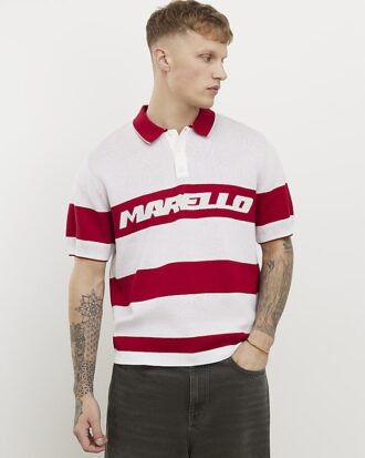 Röd slim fit-polotröja med Marello-ränder