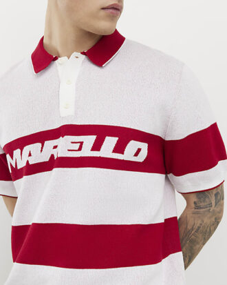 Röd slim fit-polotröja med Marello-ränder