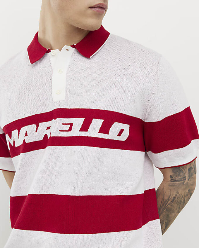 Röd slim fit-polotröja med Marello-ränder
