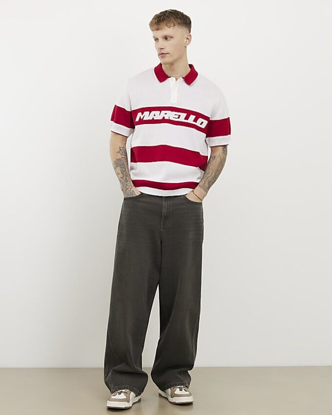 Röd slim fit-polotröja med Marello-ränder