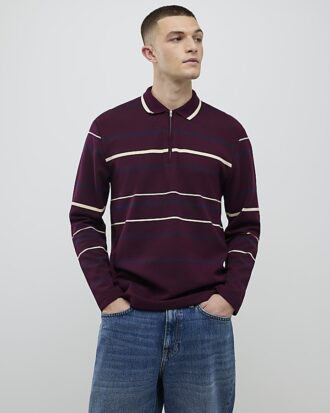 Röd slim fit-polotröja med ränder