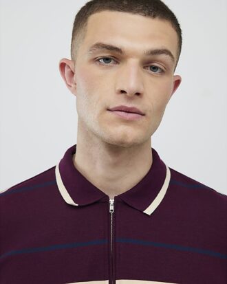 Röd slim fit-polotröja med ränder