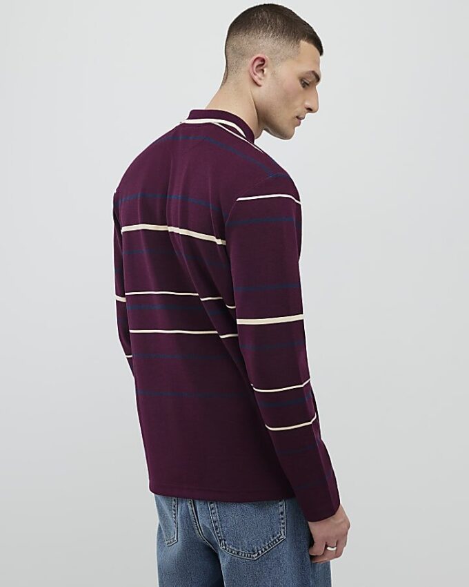 Röd slim fit-polotröja med ränder Röd slim fit-polotröja med ränder