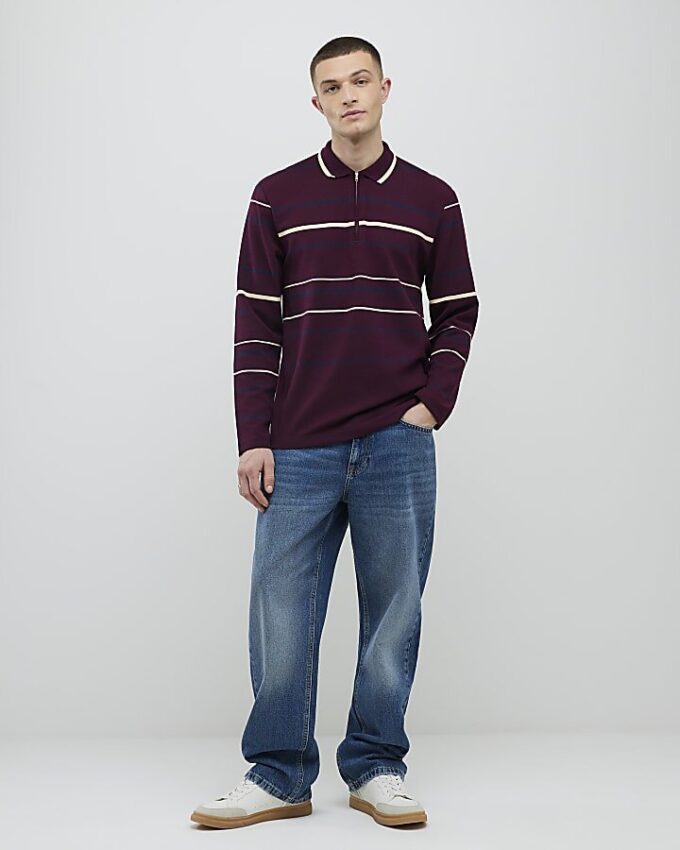 Röd slim fit-polotröja med ränder Röd slim fit-polotröja med ränder