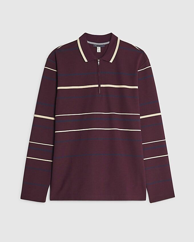 Röd slim fit-polotröja med ränder Röd slim fit-polotröja med ränder