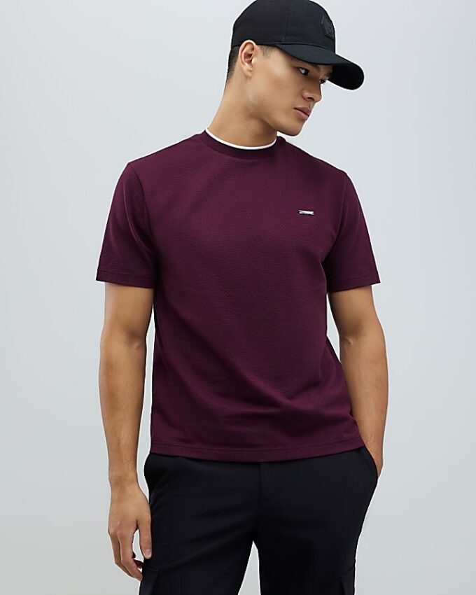 Röd Slim Fit Textured T-shirt