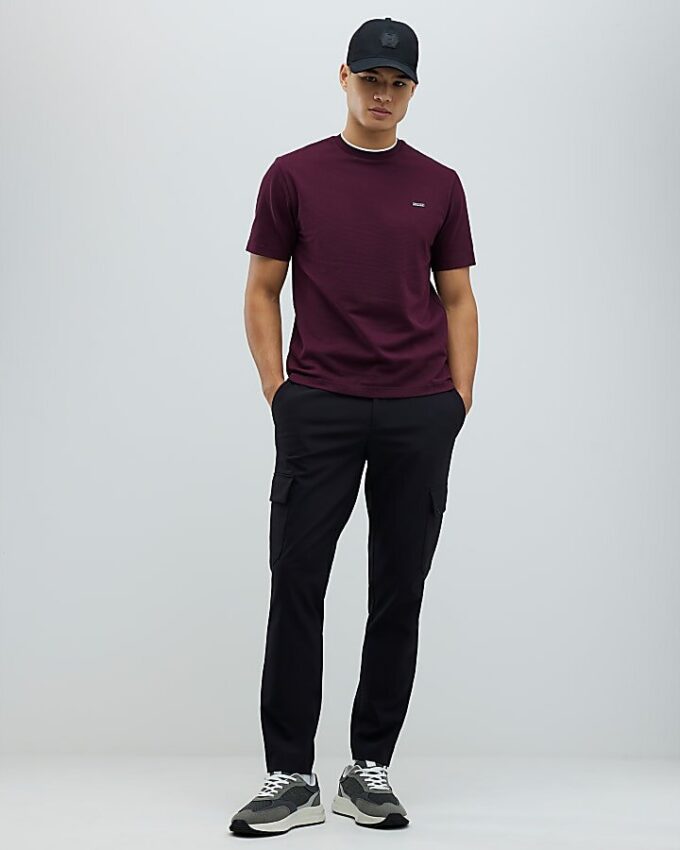Röd Slim Fit Textured T-shirt