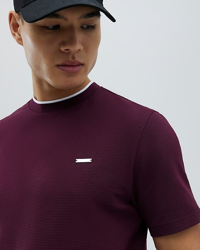 Röd Slim Fit Textured T-shirt