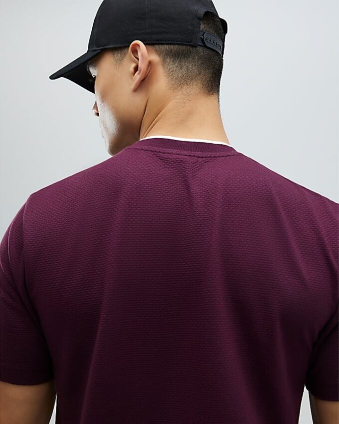 Röd Slim Fit Textured T-shirt