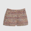Röda bouclé-shorts med fransad fåll