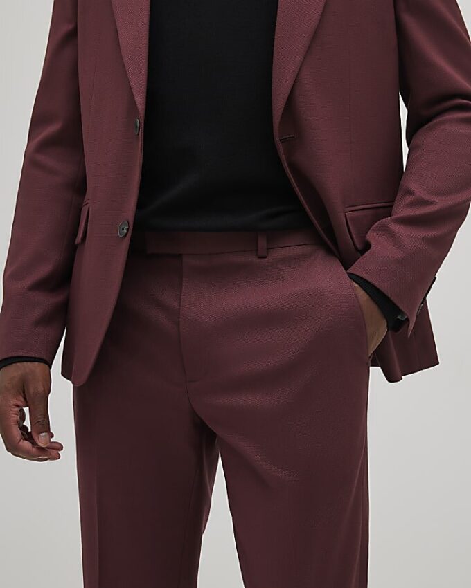 Röda slim fit-kostymbyxor med struktur