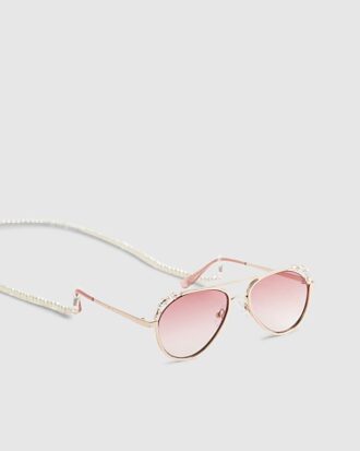 Rosa aviatorsolglasögon för flickor med pärlkedja