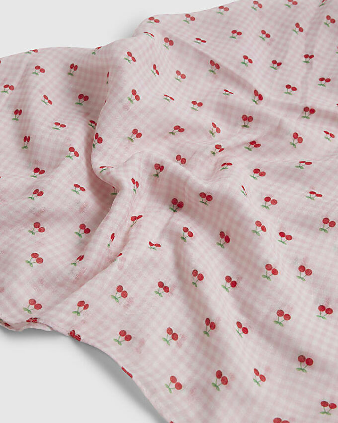 Rosa bandana med körsbärsmotiv för flickor