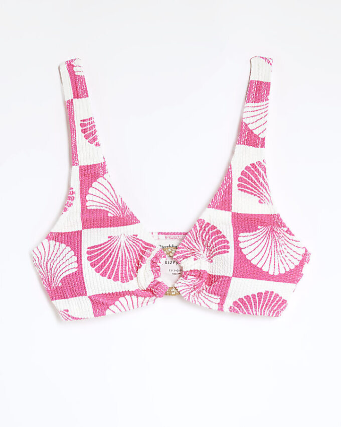 Rosa bikiniöverdel med snäckmönster och texturerad cami