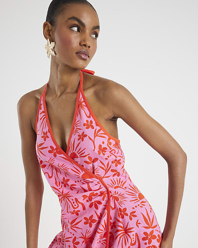 Rosa blommig mönstrad ärmlös playsuit