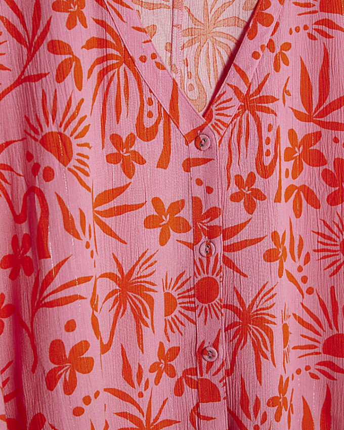 Rosa blus med palmträdstryck
