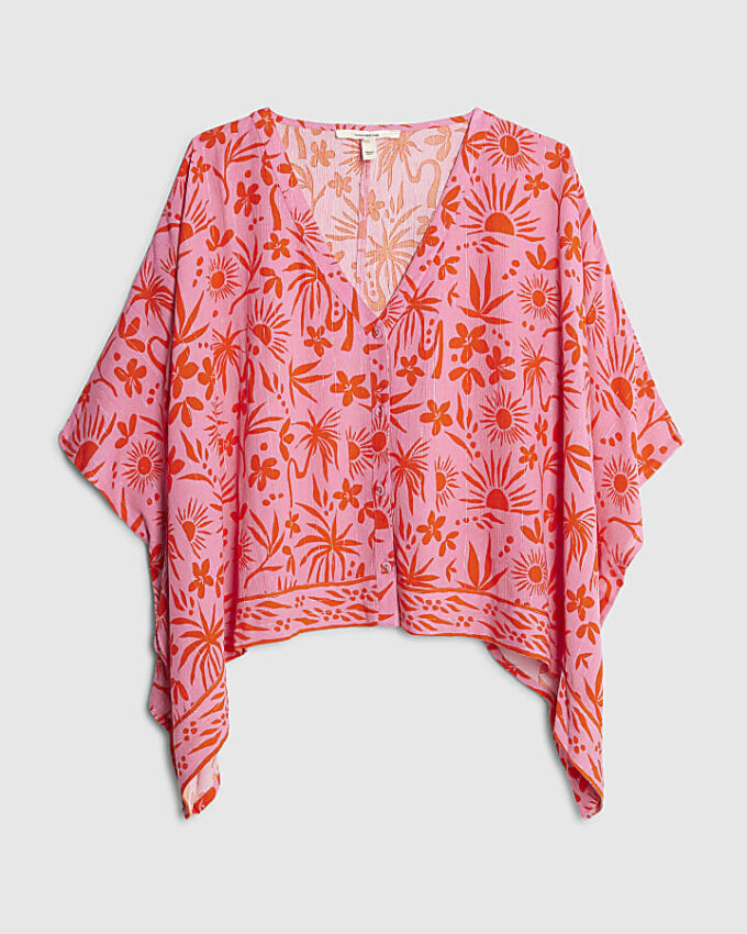 Rosa blus med palmträdstryck