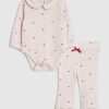 Rosa bodysuit med hjärtmönster för babyflickor
