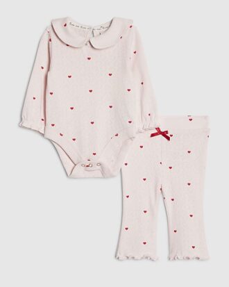 Rosa bodysuit med hjärtmönster för babyflickor