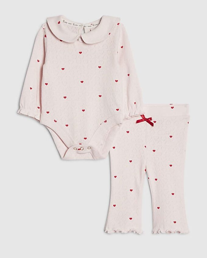 Rosa bodysuit med hjärtmönster för babyflickor