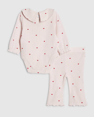 Rosa bodysuit med hjärtmönster för babyflickor