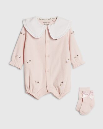 Rosa bodysuit och strumpor för babyflickor