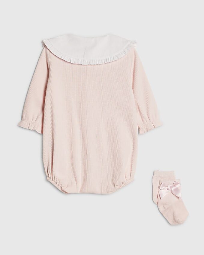 Rosa bodysuit och strumpor för babyflickor