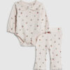 Rosa bodysuit-set med blommönster för babyflickor