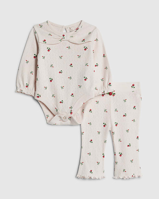 Rosa bodysuit-set med blommönster för babyflickor