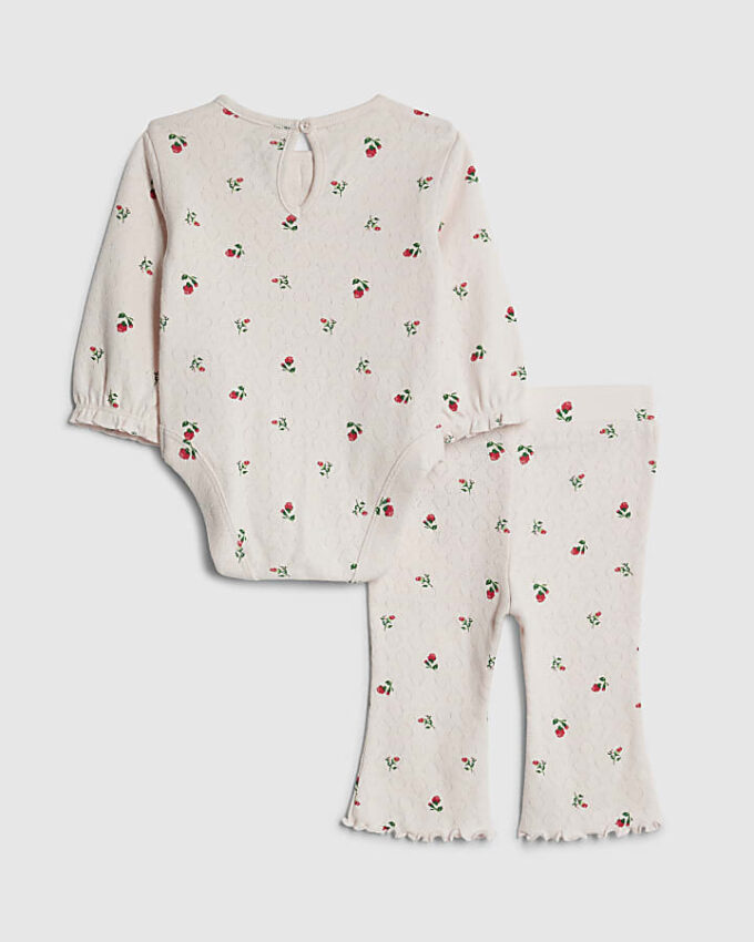 Rosa bodysuit-set med blommönster för babyflickor