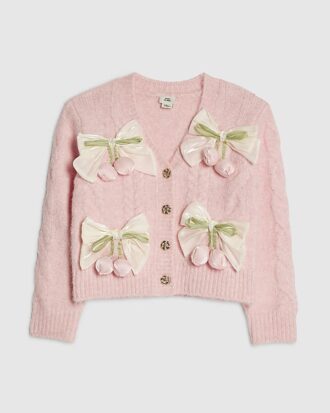Rosa cardigan med rosettblommor för flickor