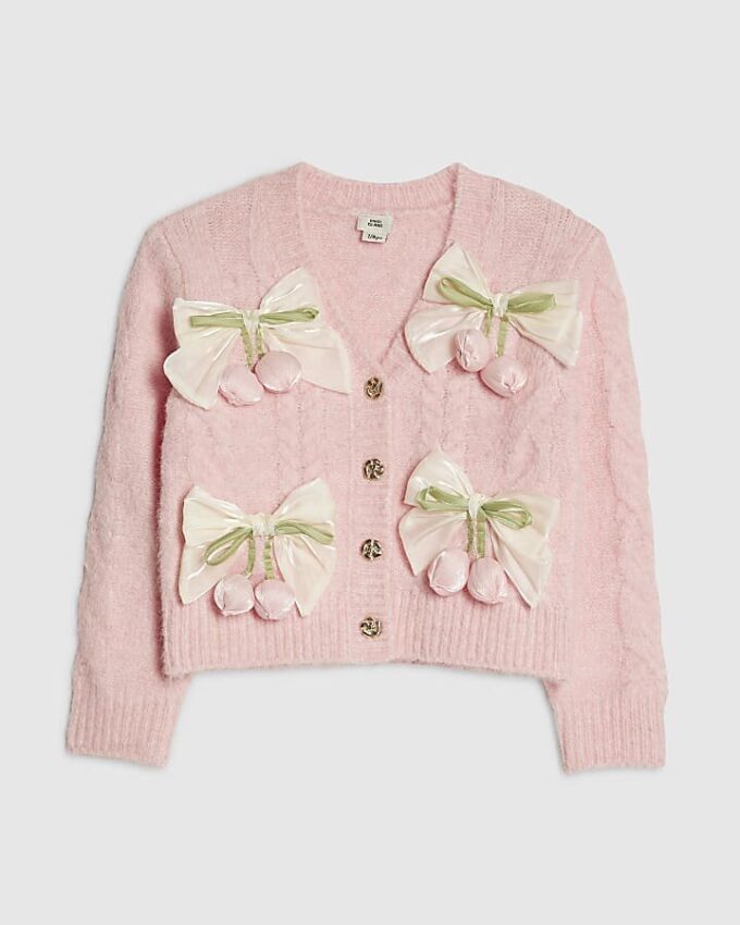 Rosa cardigan med rosettblommor för flickor Rosa cardigan med rosettblommor för flickor