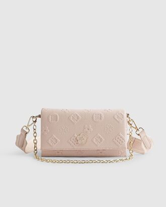 Rosa crossbody-väska med präglat monogram
