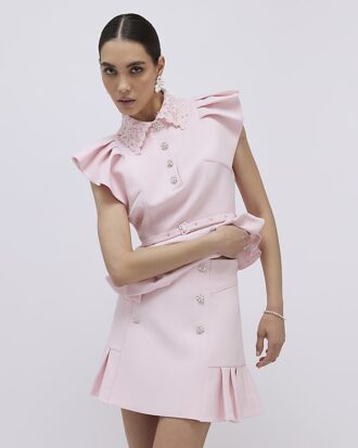 Rosa diamantplisserad minikjol
